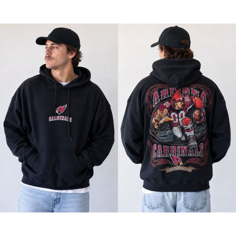 NFL Arizona Cardinals Hoodie Sweatshirt M Black Team Apparel Back Graphic Logo